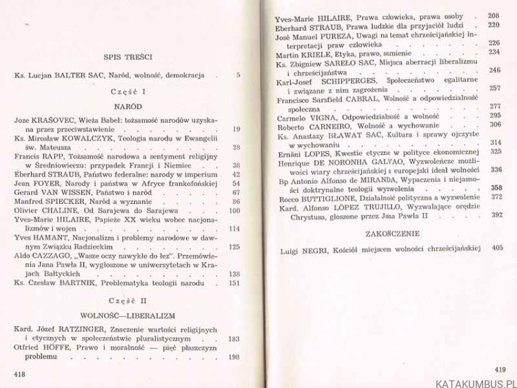 Naród Wolność-Liberalizm. Kolekcja Communio 9. Red. Ks. LUCJAN BARTEL SAC