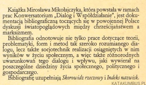Problematyka dialogu chrześcijańsko-marksistowskiego w literaturze polskiej / Mirosław Mikołajczyk