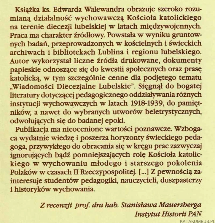 Pedagogia Katolicka w diecezji lubelskiej 1918-1939 ks. Edward Walewander