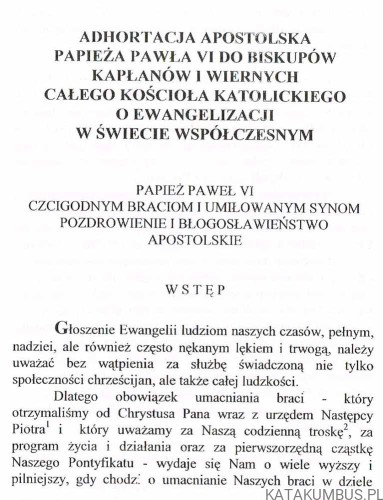 Adhortacja apostolska o ewangelizacji w świecie współczesnym / papież Paweł VI