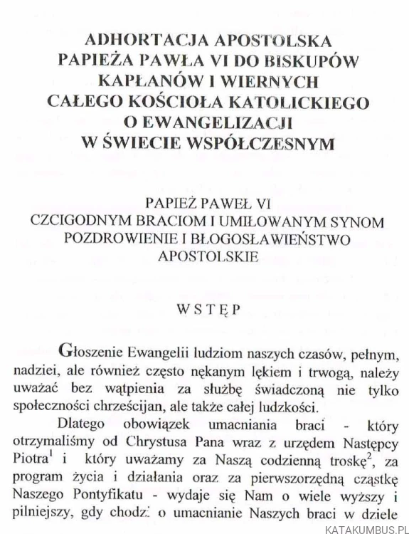 Adhortacja apostolska o ewangelizacji w świecie współczesnym / papież Paweł VI