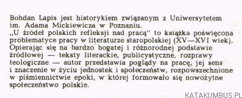 U źródeł polskich refleksji nad pracą / Bohdan Lapis