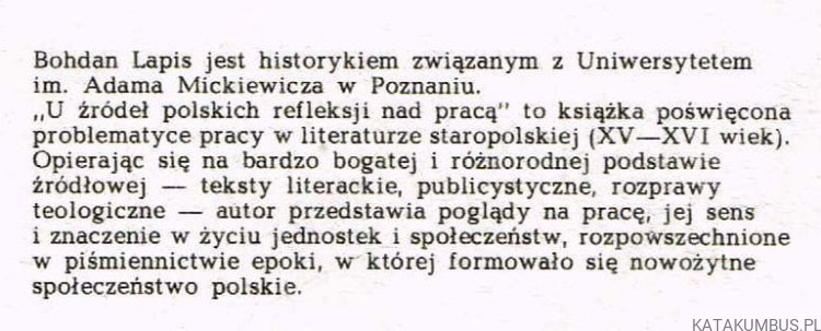 U źródeł polskich refleksji nad pracą / Bohdan Lapis