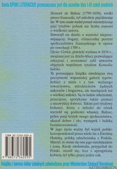 Ojciec Goriot. Pozytywizm. HONORE DE BALZAC