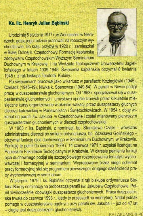 Ojcowie duchowni. Ks. HENRYK BĄBIŃSKI