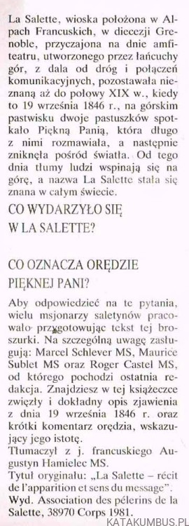 La Salette opis zjawienia i sens orędzia. PRACA ZBIOROWA