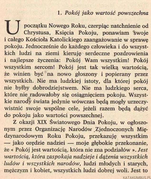 Orędzie na XX Światowy Dzień Pokoju 1 stycznia 1987 / Jan Paweł II
