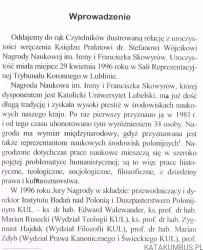 Uroczystość przyznania Nagrody Naukowej im. Ireny i Franciszka Skowyrów Ks. Dr. STEFANOWI WÓJCIKOWI