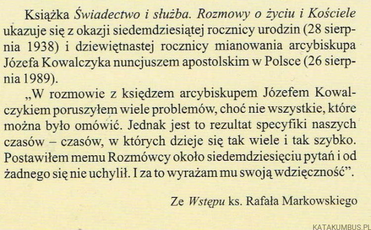 Świadectwo i służba. Abp JÓZEF KOWALCZYK