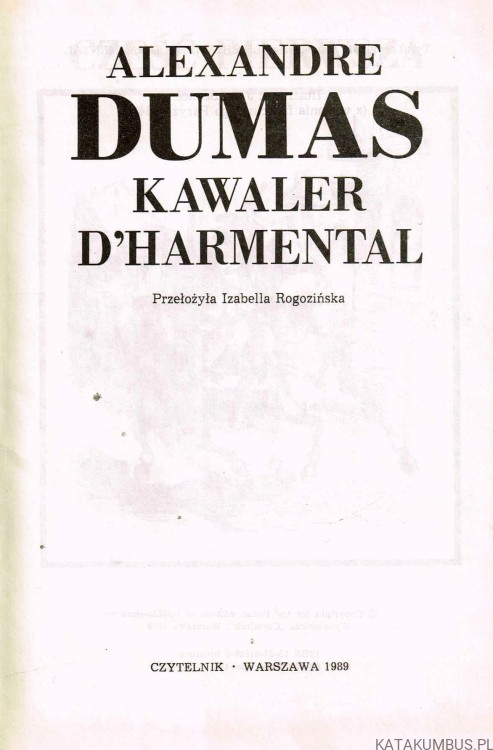 Kawaler D'Harmental. ALEXANDRE DUMAS