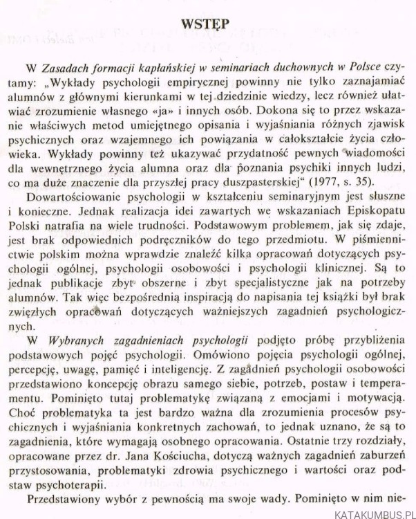 Wybrane zagadnienia psychologii. JAN BIELECKI OMI