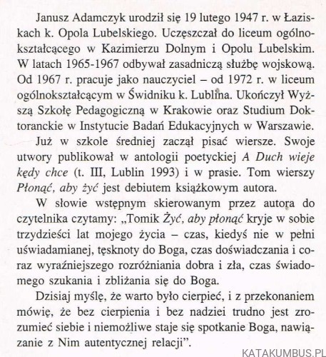 Płonąć aby żyć. JANUSZ ADAMCZYK