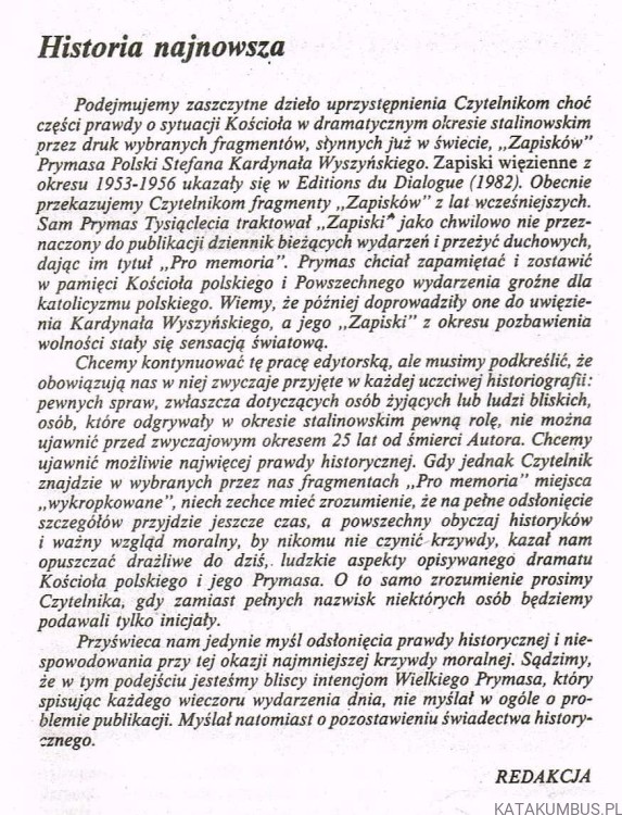 Pro Memoria. Zapiski z roku 1952. Zeszyt 1. STEFAN KARDYNAŁ WSZYŃSKI