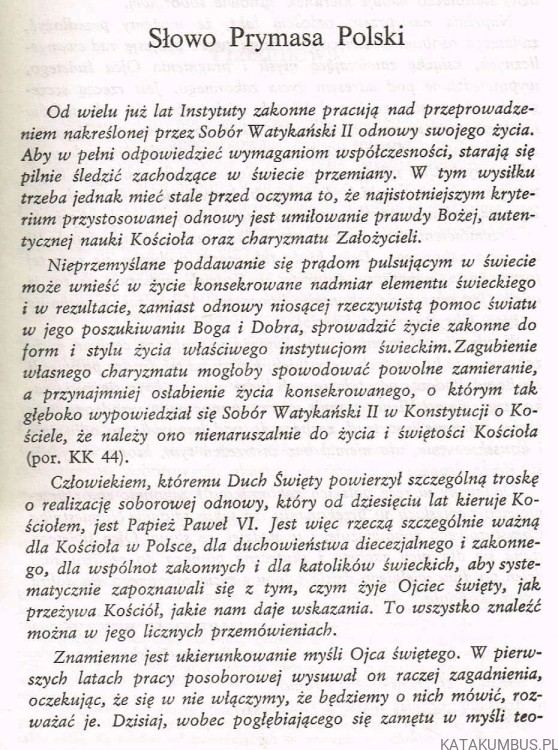 Charyzmat życia zakonnego. PAWEŁ VI