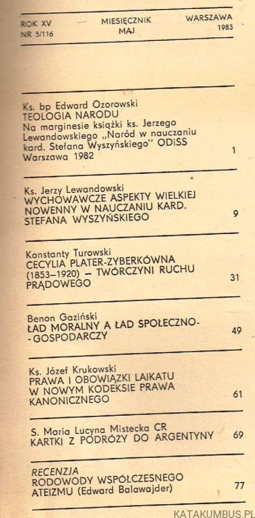 Chrześcijanin w świecie / nr 116 Maj 1983. KS. BP EDARD OZOROWSKI