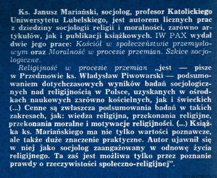 Religijność w procesie przemian. Ks. JANUSZ MARIAŃSKI