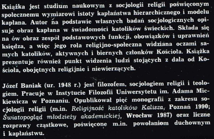 Obraz kapłana w świadomości katolików świeckich. JÓZEF BANIAK