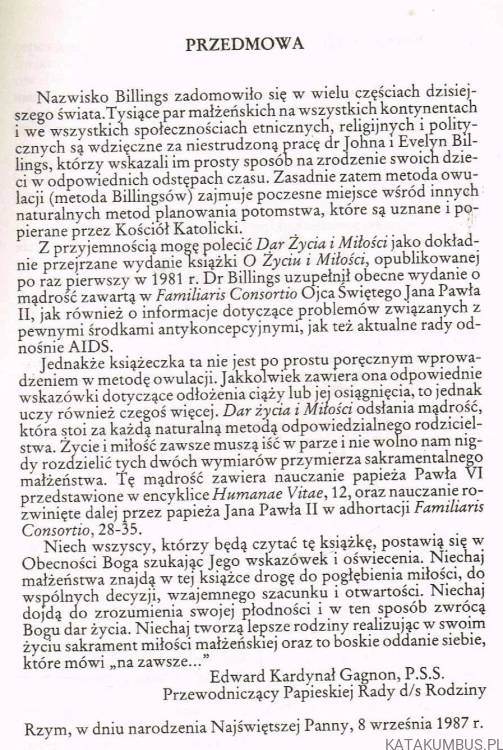 Dar życia i miłości. Dr. JOHN J. BILLINGS, M. D.2