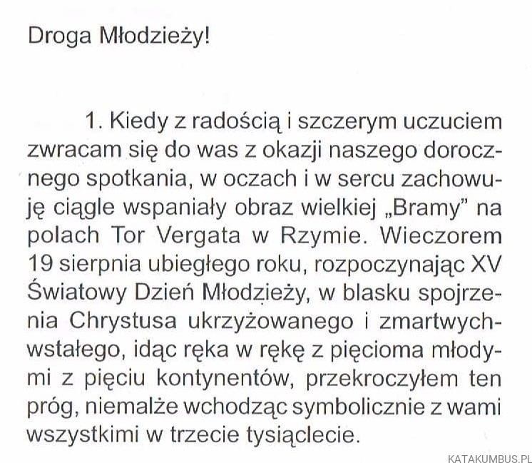 Orędzie Jana Pawła II z okazji XVI Światowego Dnia Młodzieży