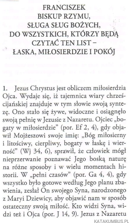 Bulla Misericordiae Vultus. OJCIEC ŚWIĘTY FRANCISZEK